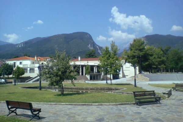 Φωτογραφία που δείχνει τμήμα του δημοτικού πάρκου Λιτοχώρου και στο φόντο, του Ολύμπου.